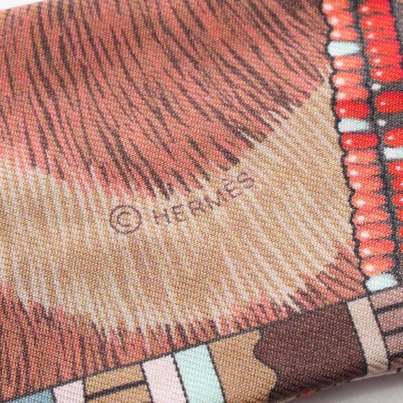 HERMES Twilly Precieux Scarf Brown / Multicolor Silk 85cm - Picture 3 of 7